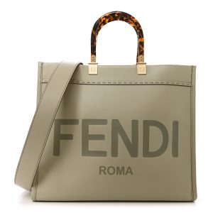 Vitello King Plexiglass Logo Embossed Medium Fendi Sunshine Shopper Tote Green Tea