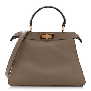 Vitello Seta Shiny Nappa Plexiglass Medium Peekaboo I SEE U Satchel Tortora