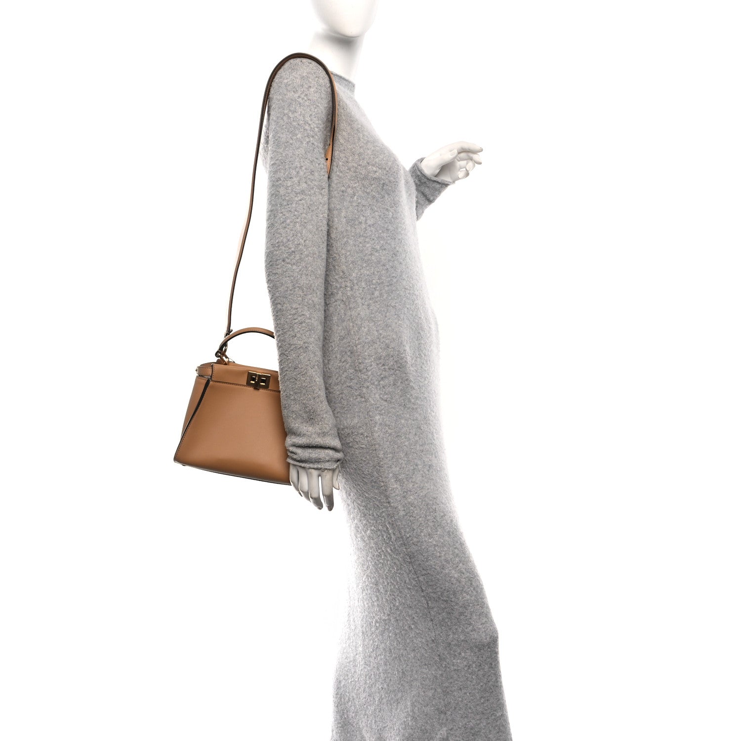 Vitello Seta Fabric Jacquard FF 1974 Mini Peekaboo Iconic Satchel Miele Scuro - Image 2
