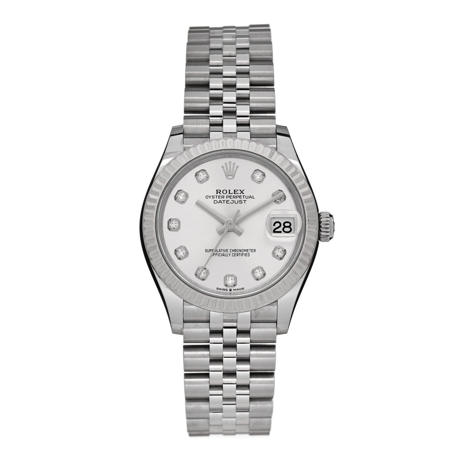Stainless Steel 18K White Gold Diamond 31mm Oyster Perpetual Datejust Watch Silver 278274