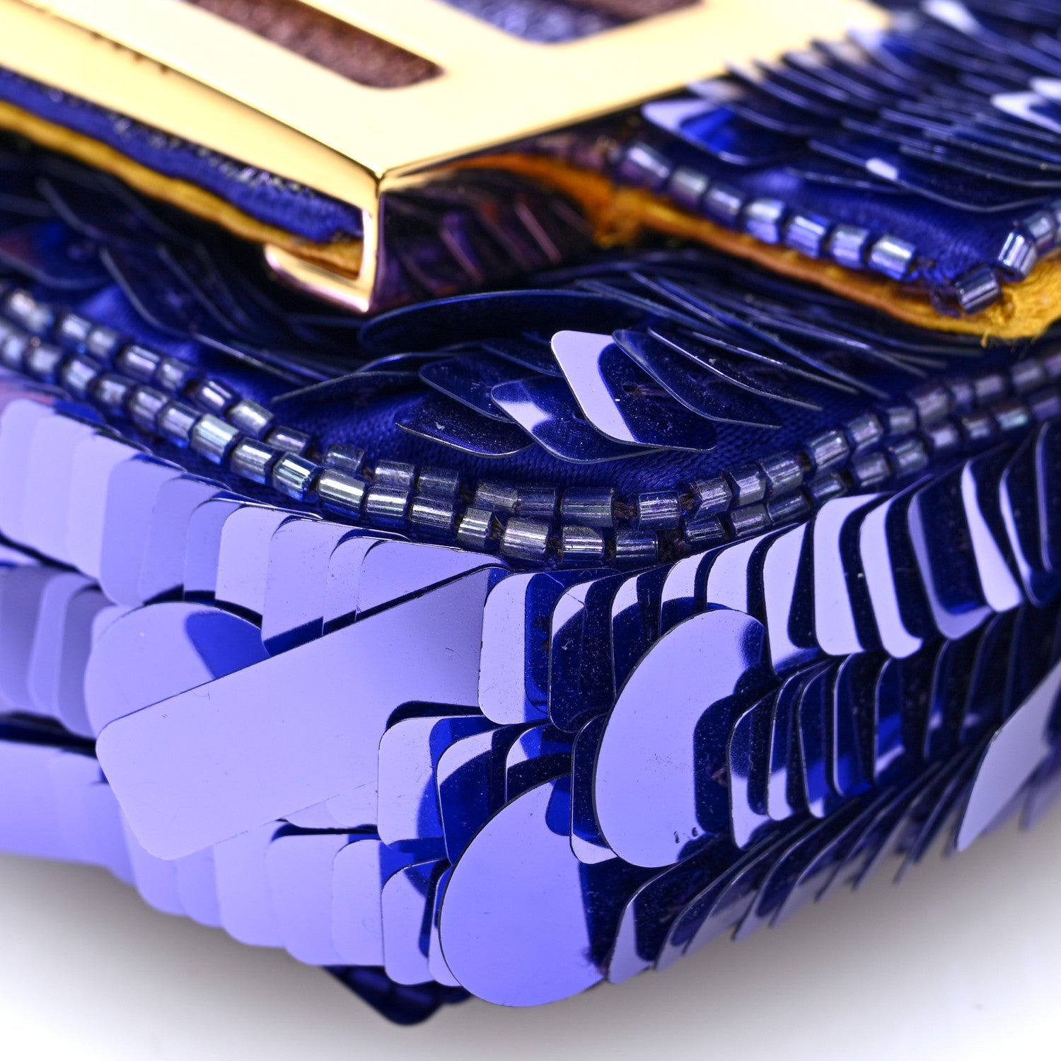 Sequin Paillettes Shiny Nappa Sex and the City Nano Maxi Buckle Baguette Charm Viola Purple - Image 10