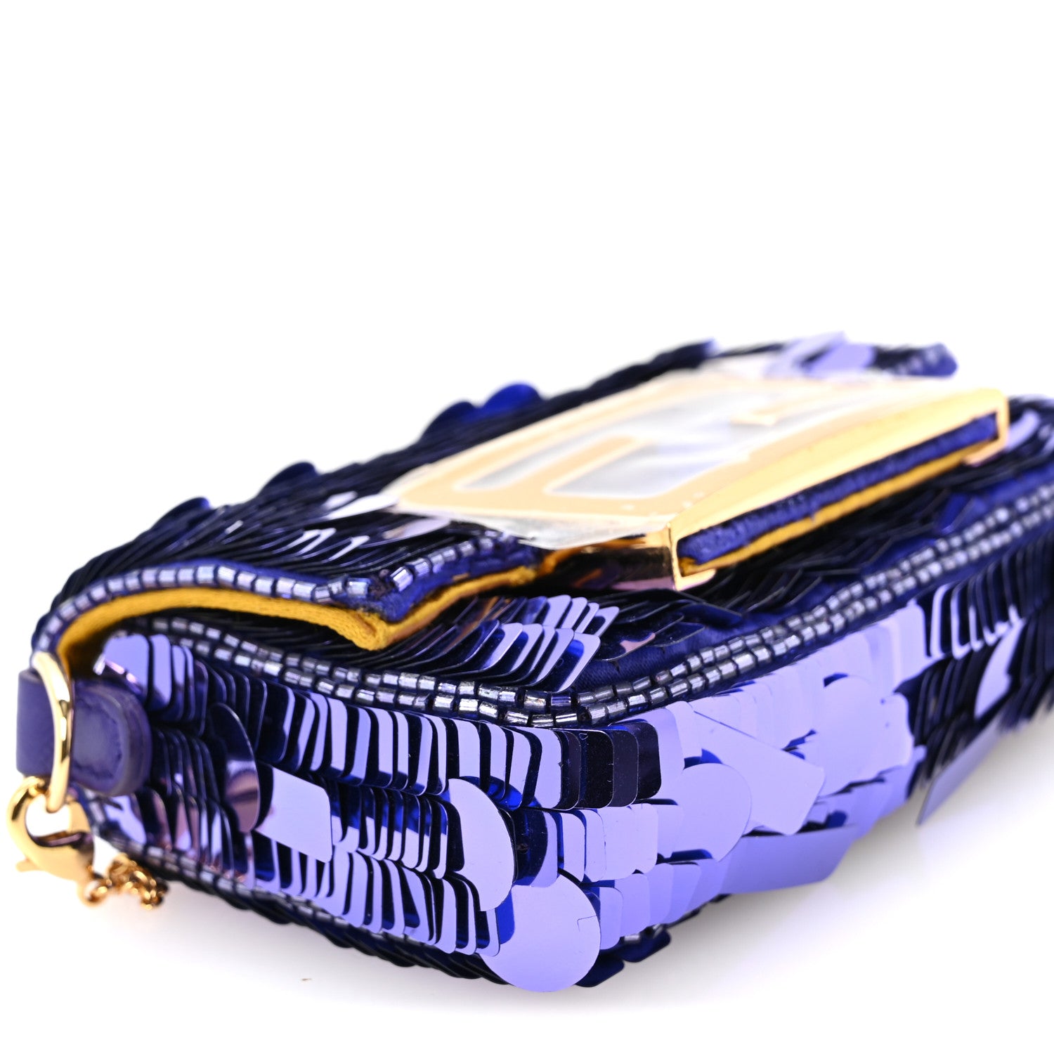 Sequin Paillettes Shiny Nappa Sex and the City Nano Maxi Buckle Baguette Charm Viola Purple - Image 8