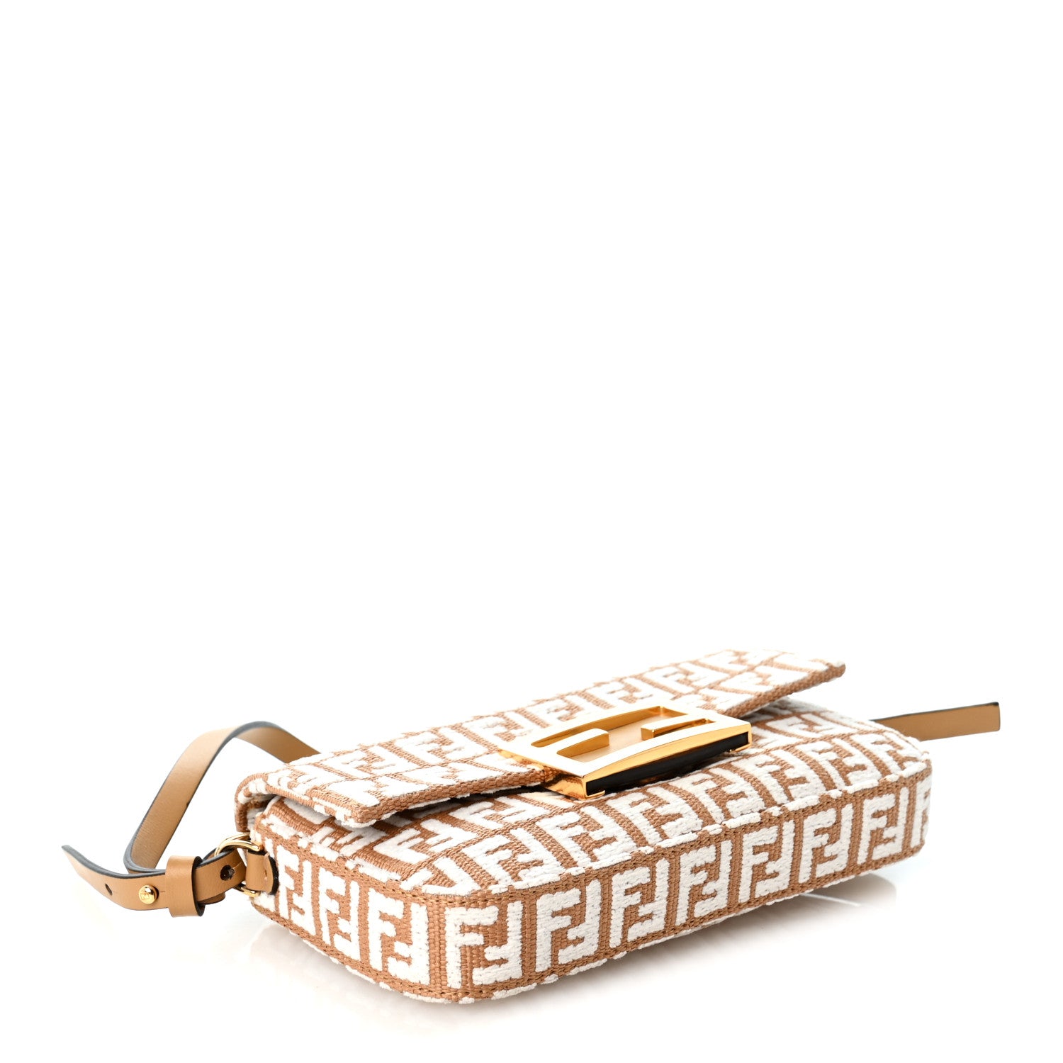 Raffia Chenille Vitello FF Phone Baguette Naturale White - Image 4