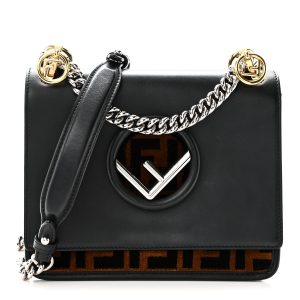 Vitello Century Velvet F is Fendi FF Small Kan I Shoulder Bag Black Tobacco