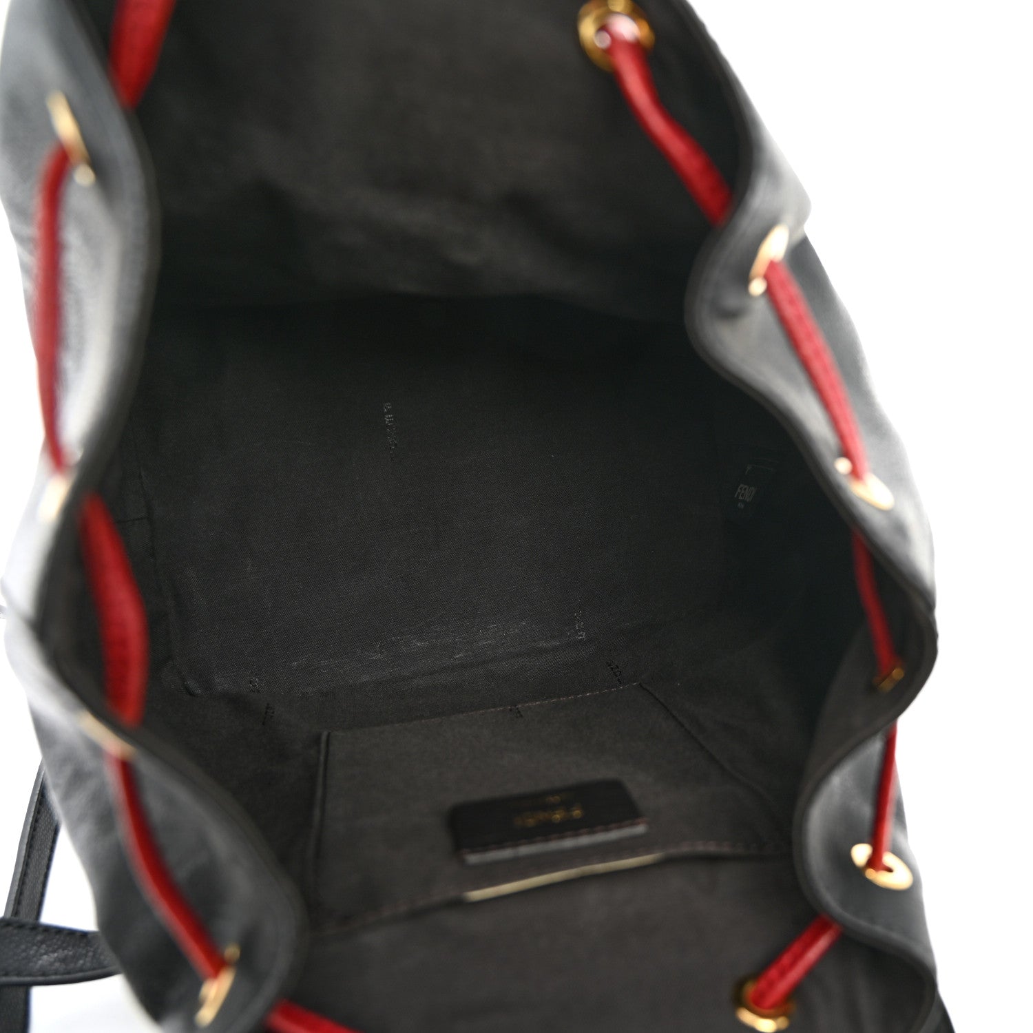 Vitello Cruise Bi-Color FF 1974 Embossed F is Fendi Drawstring Backpack Black Fragola Maya - Image 5
