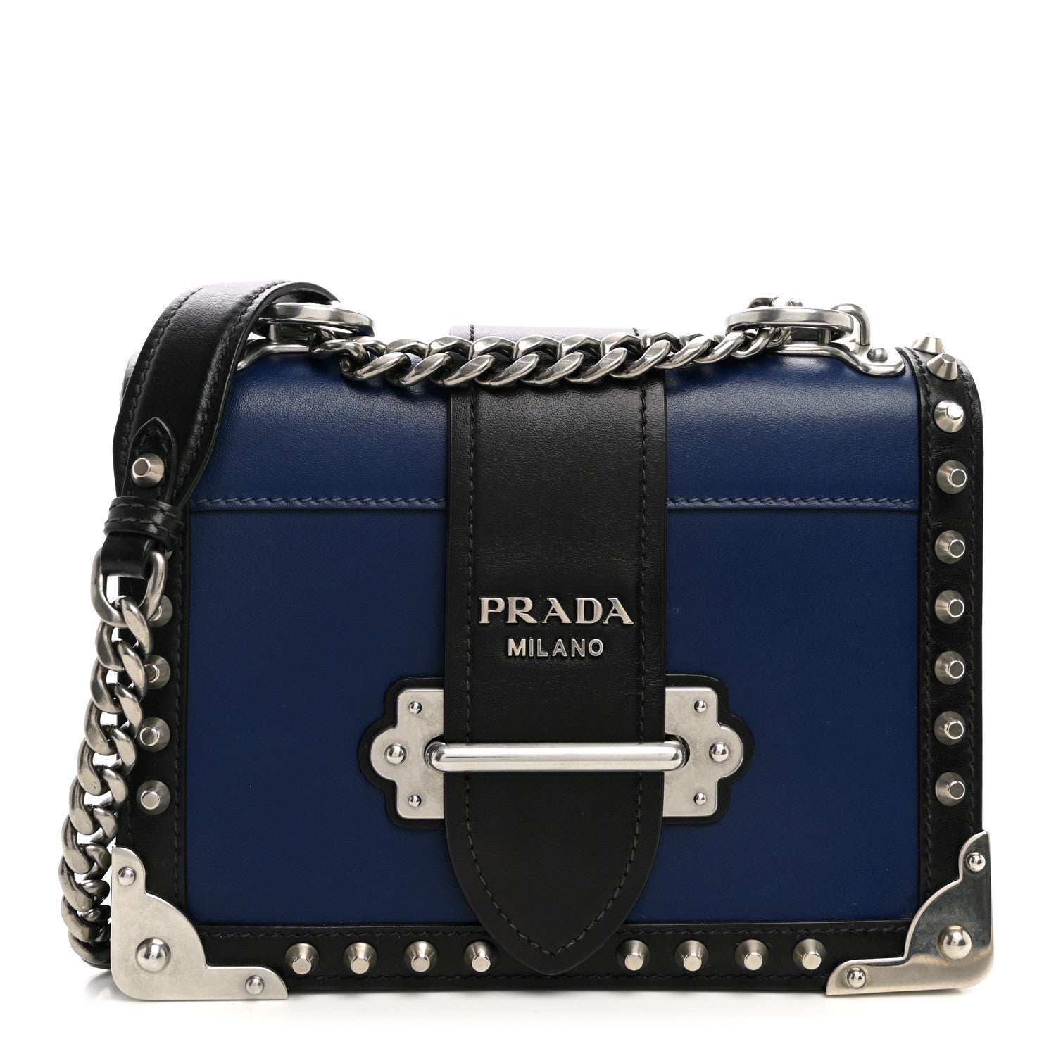 City Calf Saffiano Studded Cahier Bag Blue Black