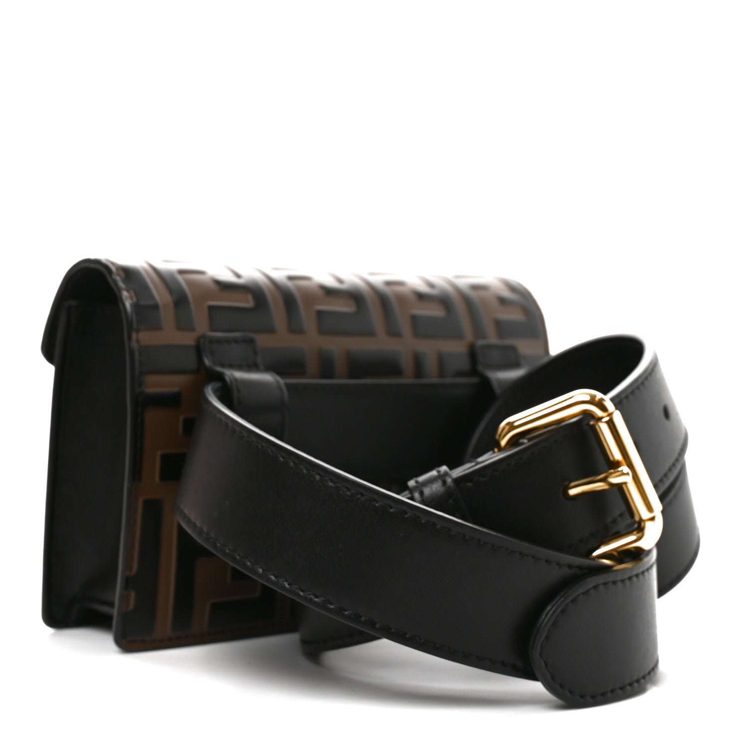 Vitello Liberty F is Fendi Bi-Color FF 1974 Embossed Envelope Belt Bag Maya Black - Image 2