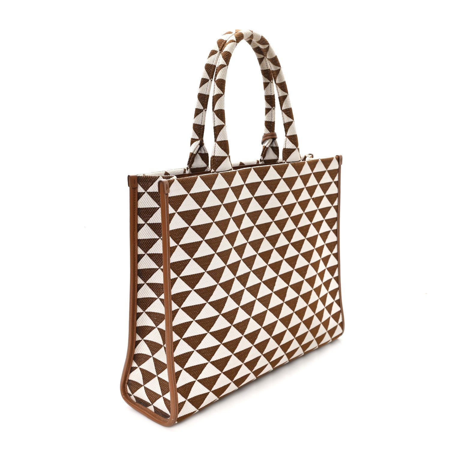 Jacquard Saffiano Triangolo Symbole Embroidered Large Tote Tobacco Talco - Image 3