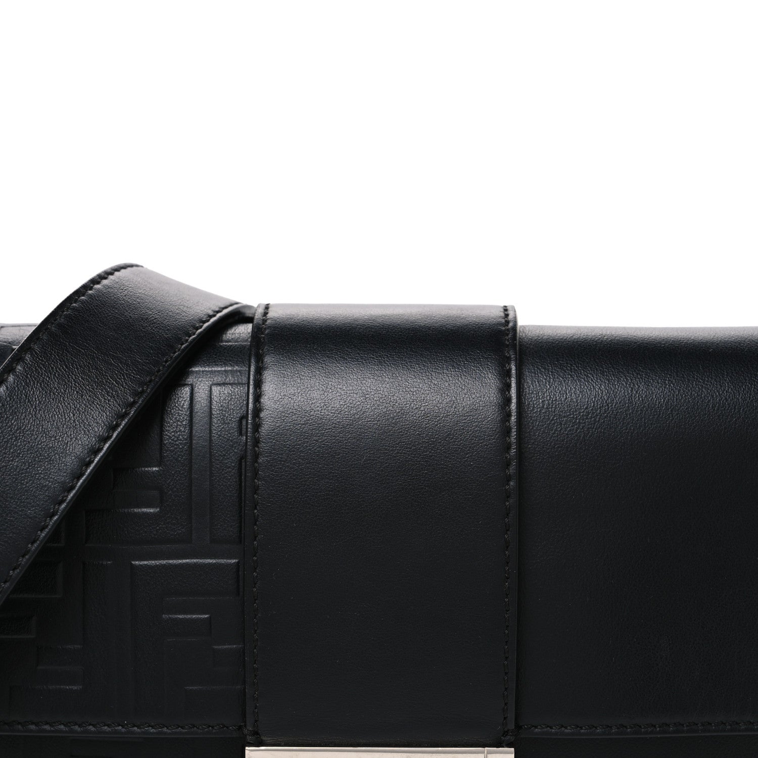 Vitello Grace FF Gradient Embossed Belt Baguette Bag Black - Image 8