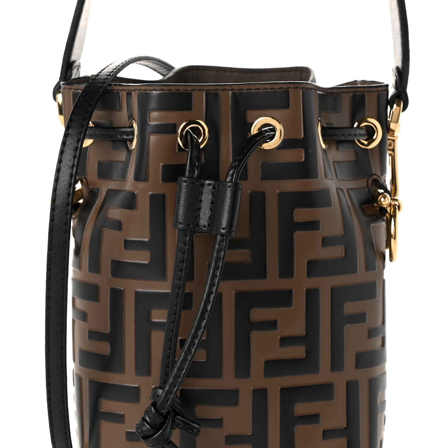 Vitello Liberty F is Fendi Bi-Color FF 1974 Embossed Mini Mon Tresor Bucket Bag Maya Black - Image 8