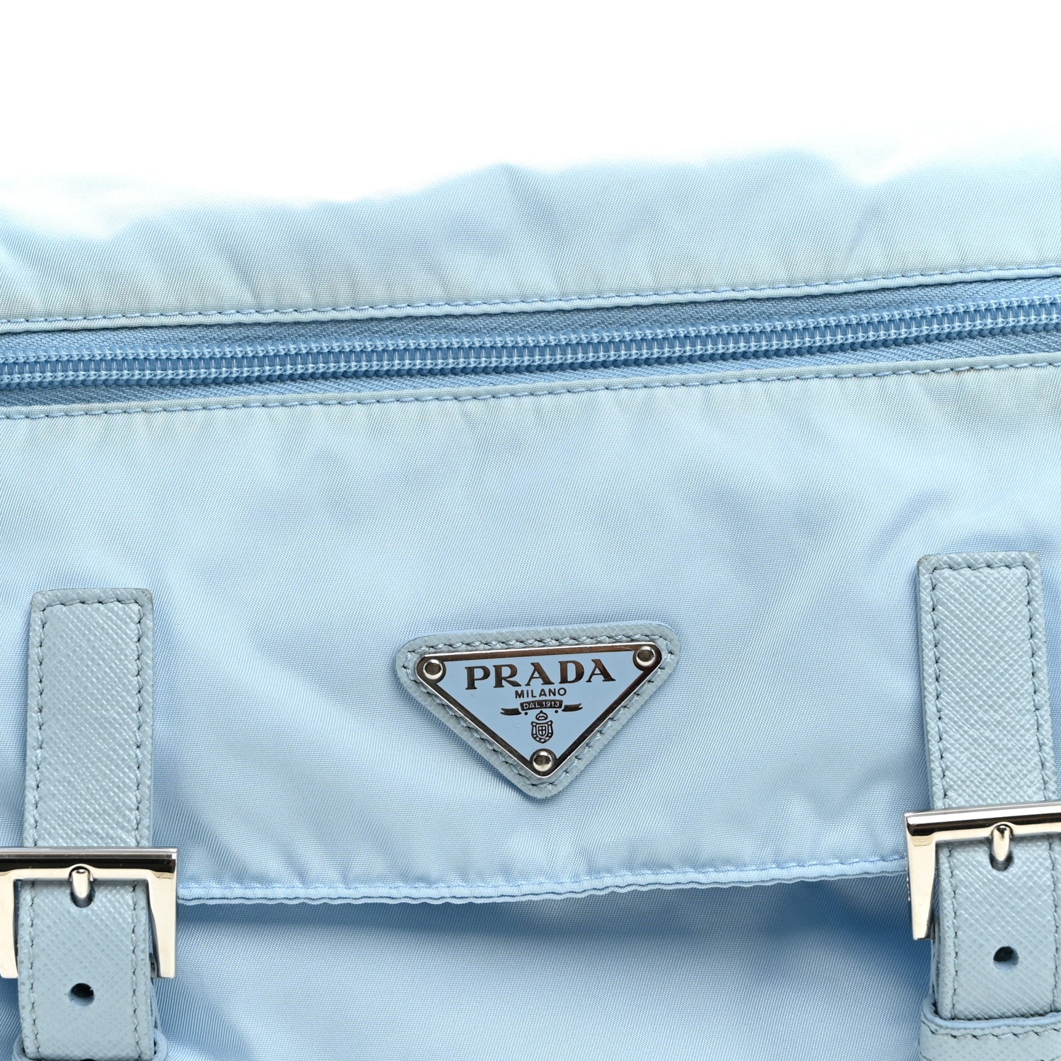 Re-Nylon Vela Saffiano Pocket Double Buckle Messenger Shoulder Bag Celeste - Image 8
