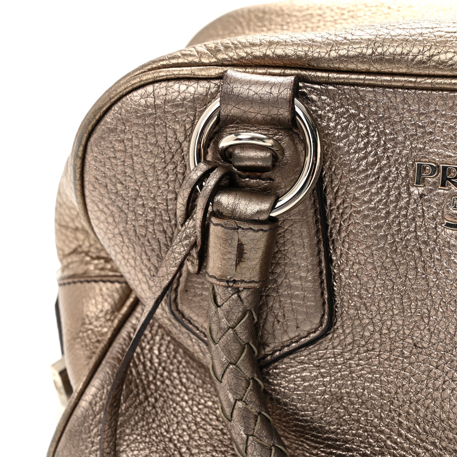 Metallic Vitello Daino Braided Bowler Piombo - Image 12