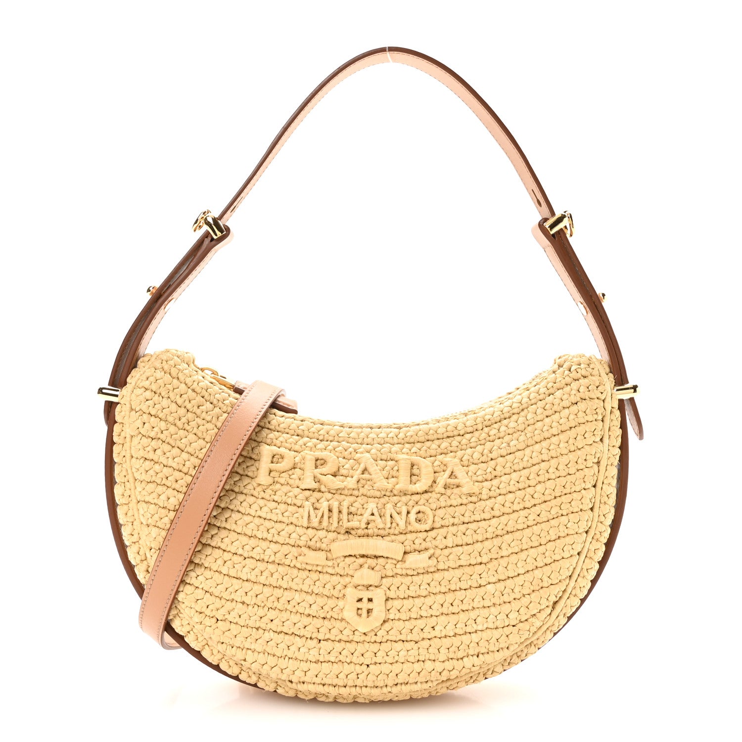 Yarn Raffia Effect Crochet Arque Shoulder Bag Natural