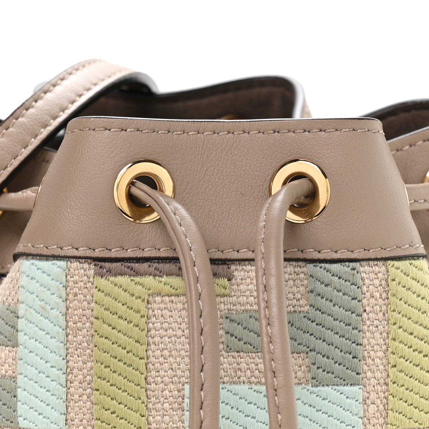 Canvas Vitello King FF Embroidered Mini Mon Tresor Bucket Bag Matcha Milk Dove - Image 8