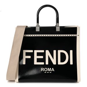 Patent Plexiglass Medium Fendi Sunshine Shopper Tote Black Ice White