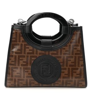 Glazed Fabric Vitello Century Plexiglass FF 1974 Stamp Patch Small Runaway Shopper Tote Mogano Panna Black