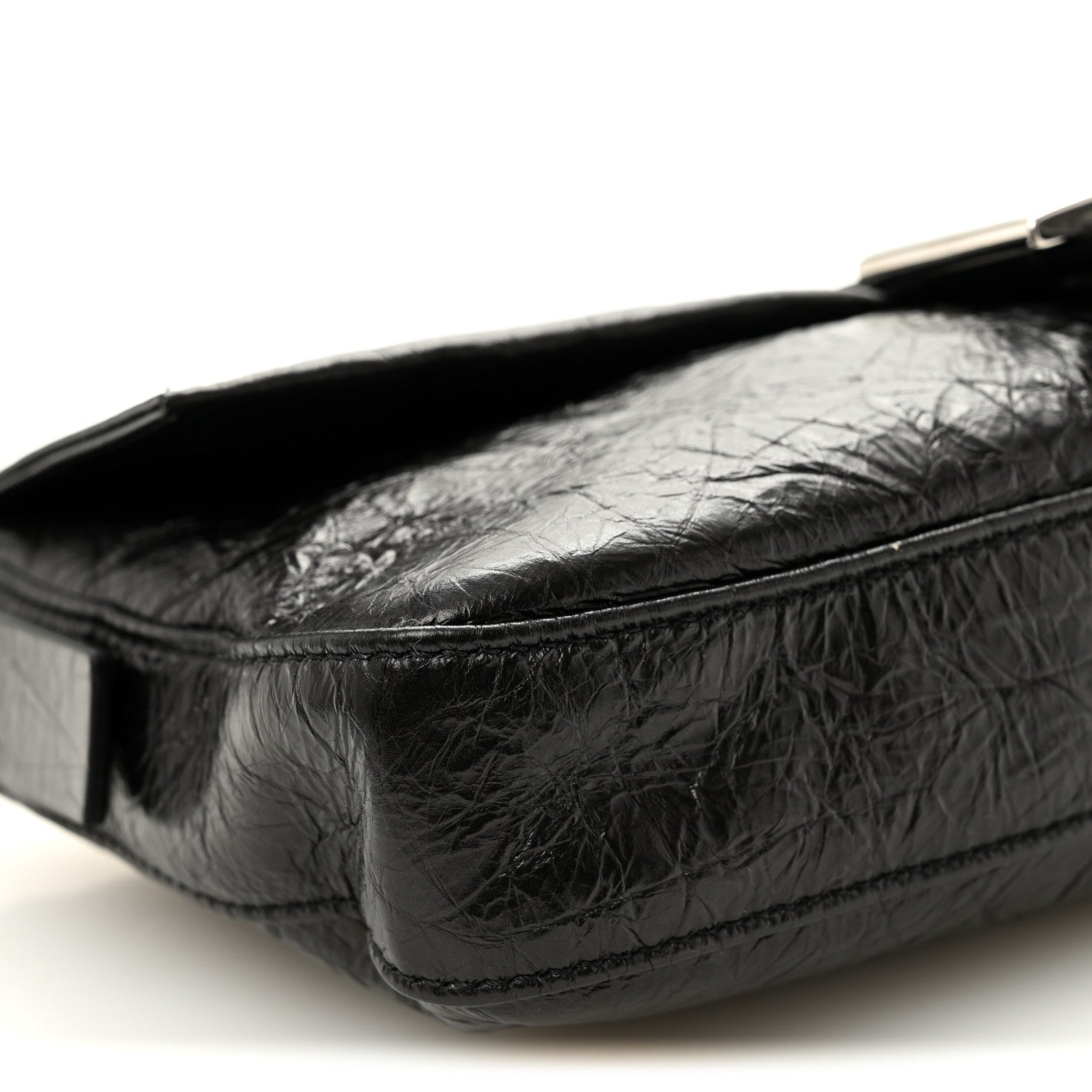 Crackled Calfskin Baguette 26424 Black - Image 9