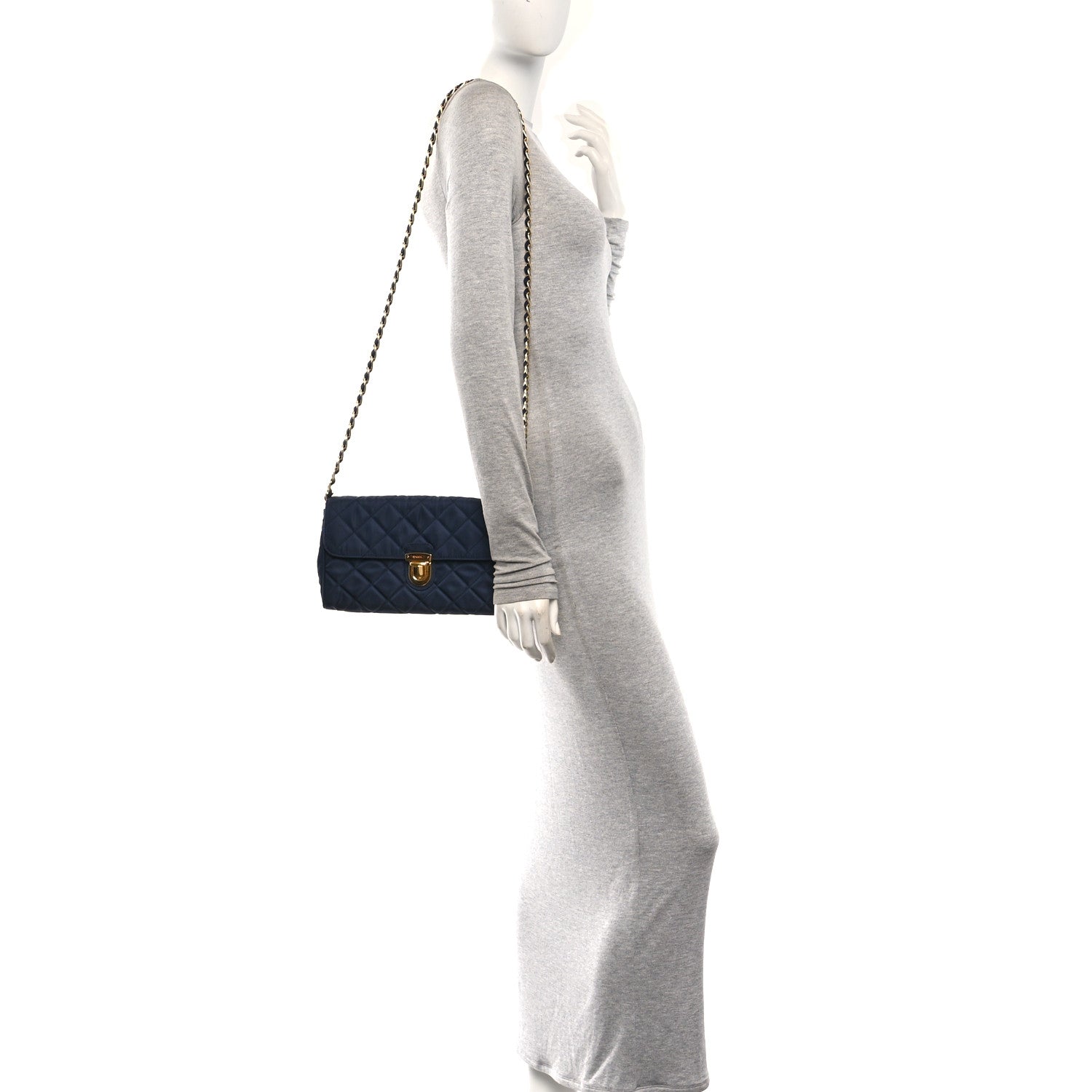 Nylon Tessuto Impunturato Quilted Flap Crossbody Bleu - Image 2