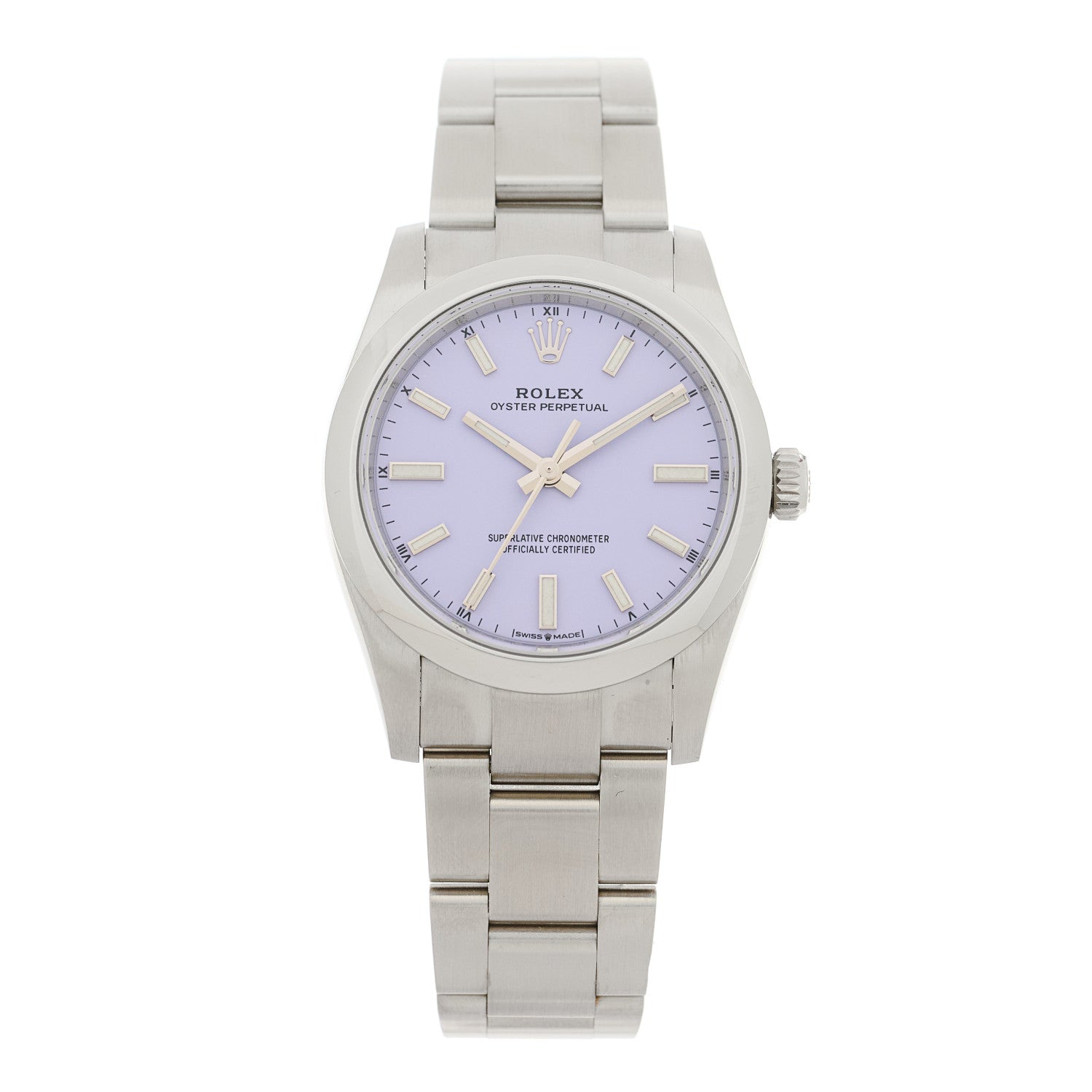Stainless Steel 34mm Oyster Perpetual Watch Lavender 124200