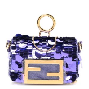Sequin Paillettes Shiny Nappa Sex and the City Nano Maxi Buckle Baguette Charm Viola Purple
