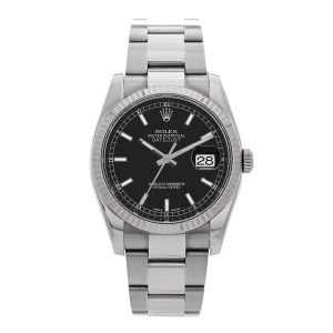 Stainless Steel 18K White Gold 36mm Oyster Perpetual Datejust Watch Black 116234