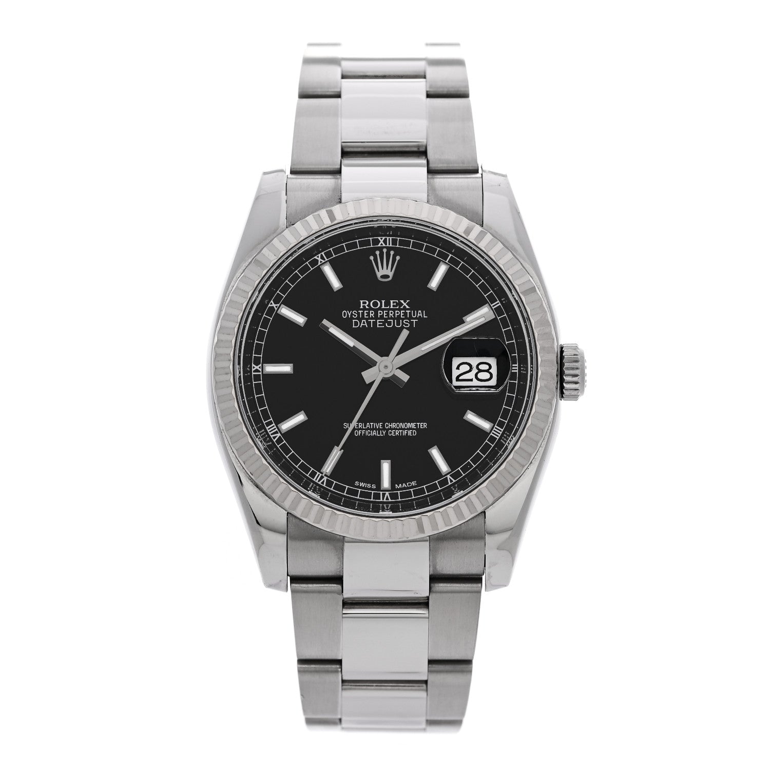 Stainless Steel 18K White Gold 36mm Oyster Perpetual Datejust Watch Black 116234