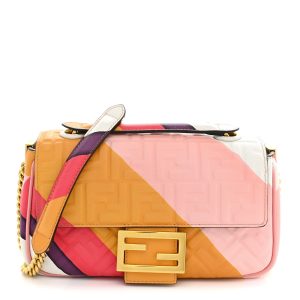 Nappa FF Embossed Line Print Midi Chain Baguette White Multicolor