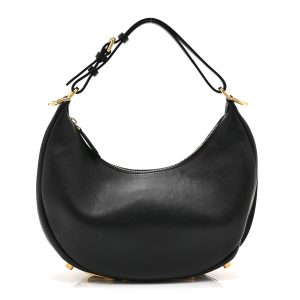 Vitello Grace Matte Small Fendigraphy Hobo Bag Black