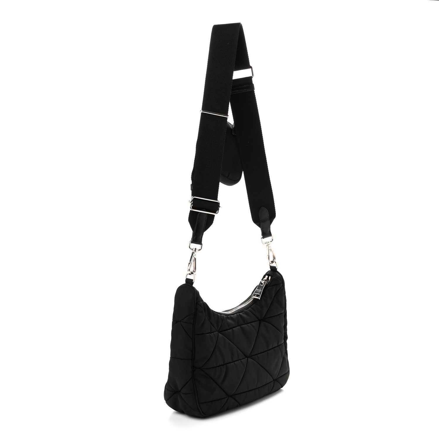 Re-Nylon Triangle Padded Patchwork Shoulder Bag Black - Image 3