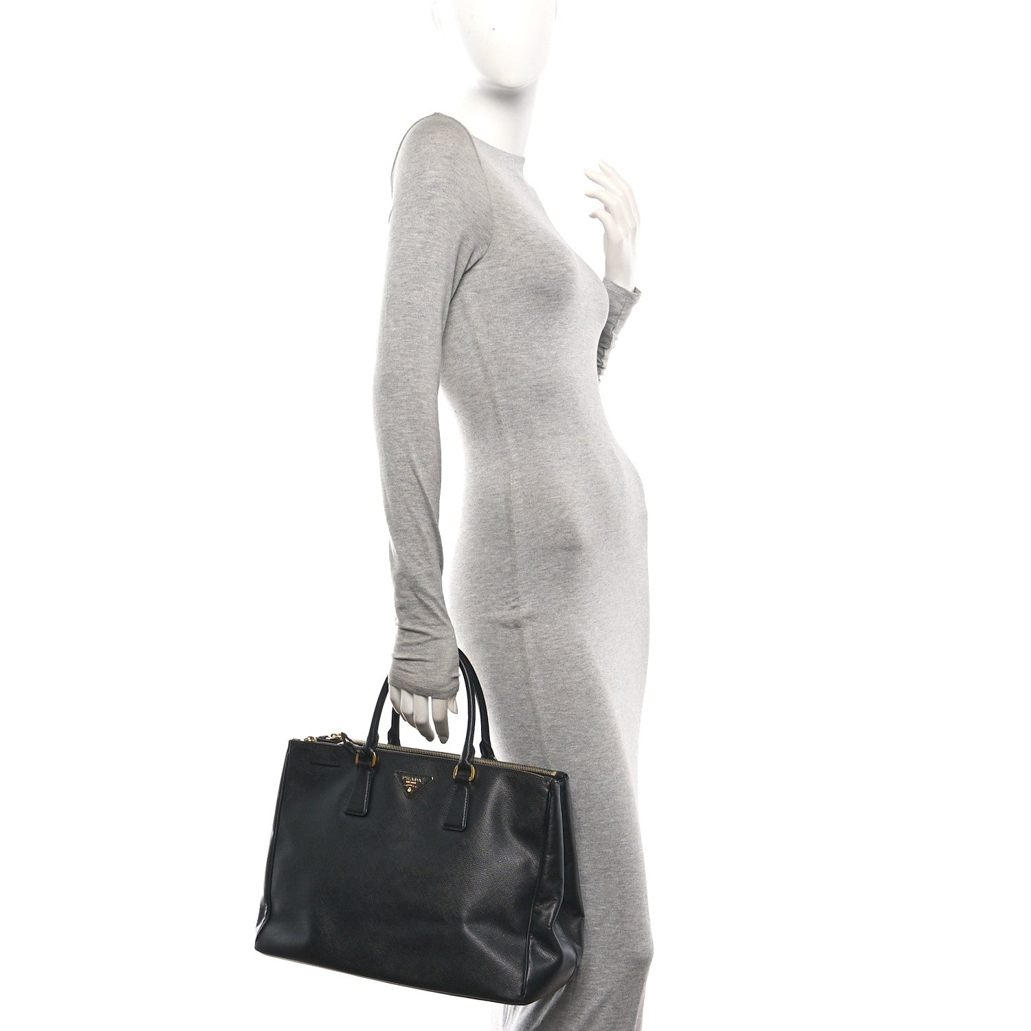 Saffiano Lux Large Galleria Double Zip Tote Black - Image 2