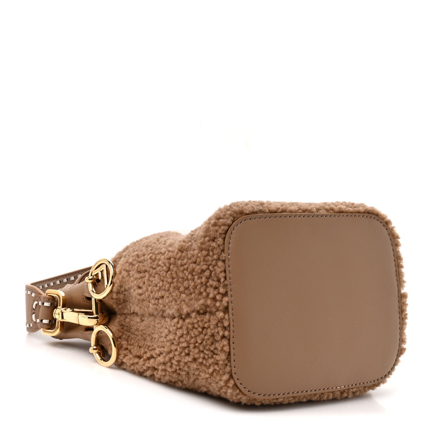 Shearling F is Fendi Macro FF 1974 Diagonal Mini Mon Tresor Bucket Bag Grace Camel - Image 4