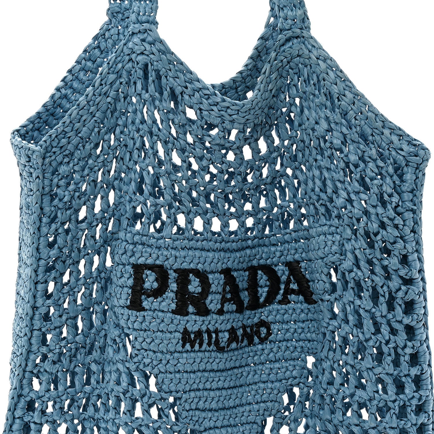 Yarn Raffia Effect Crochet Logo Embroidered Tote Bag Celeste - Image 8