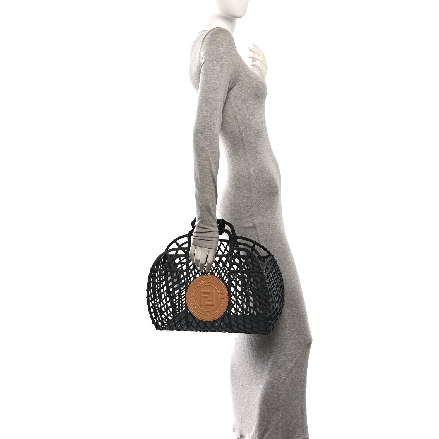 Recycled Plastic Vitello Liberty Matte Medium Fendi Basket Black Miele Scuro - Image 2