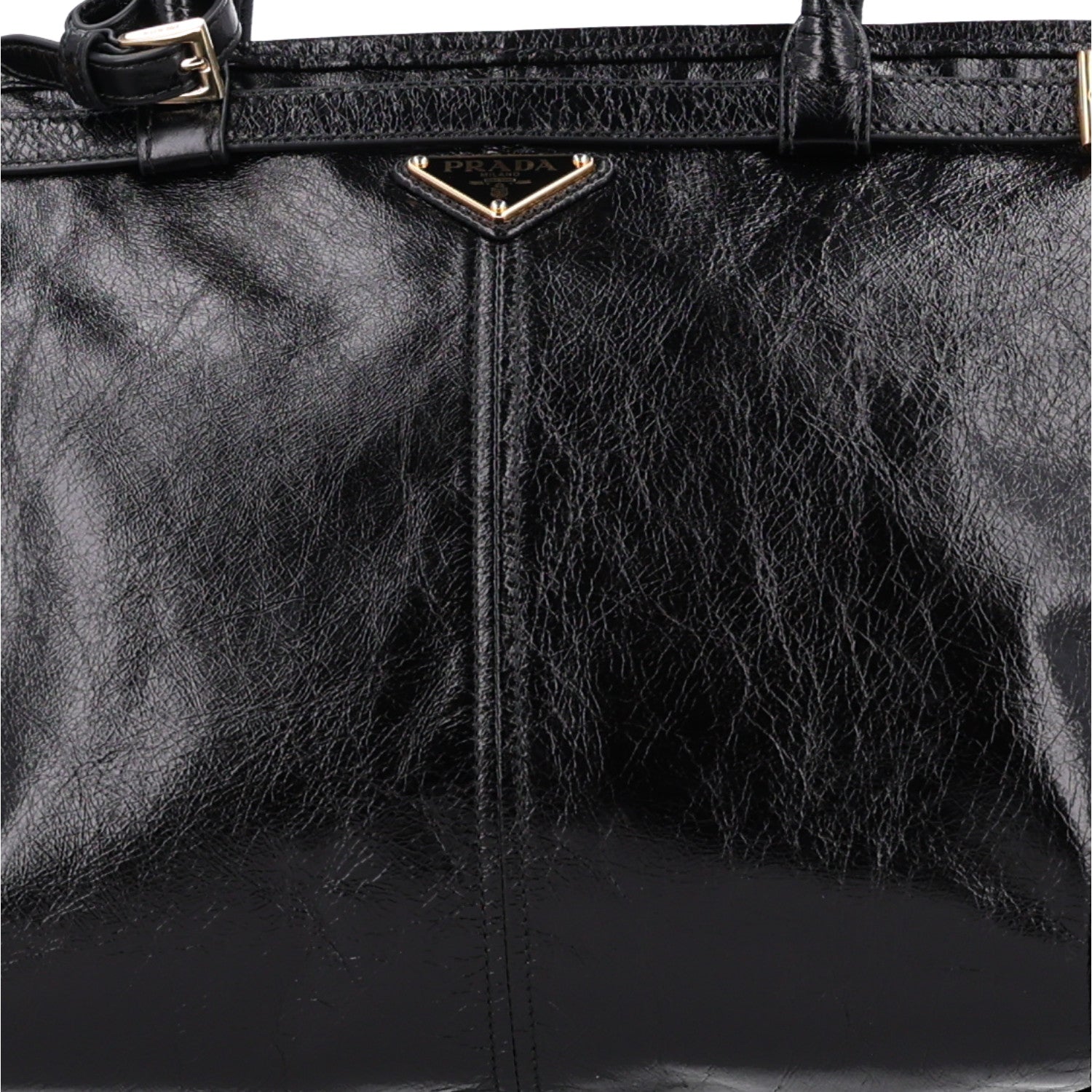 Glossy Calfskin Triangle Large Bonnie Shoulder Bag Black - Image 7