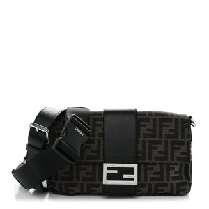 Fabric Jacquard FF 1974 Belt Baguette Bag Tobacco Moro Black