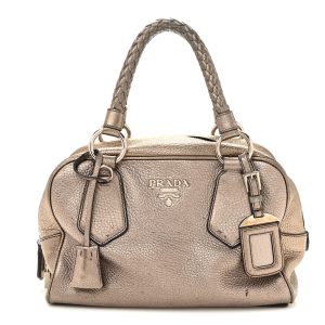 Metallic Vitello Daino Braided Bowler Piombo