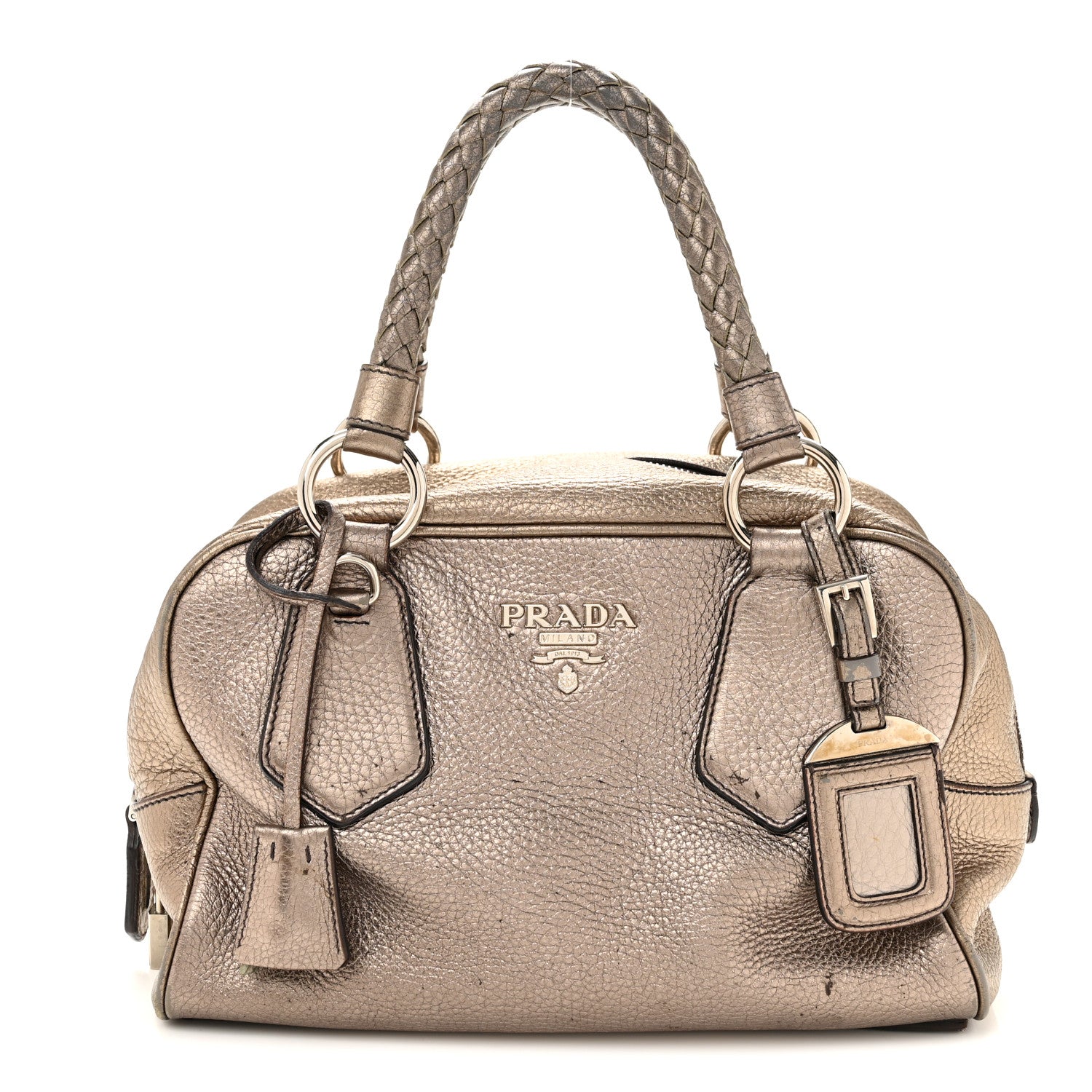 Metallic Vitello Daino Braided Bowler Piombo