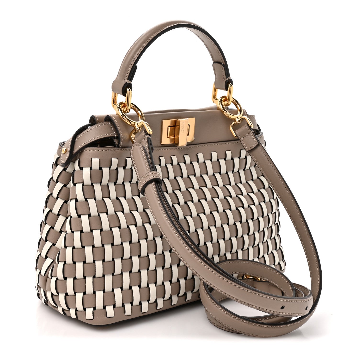 Calfskin Woven Mini Peekaboo Iconic Satchel Tortora White Ice - Image 3