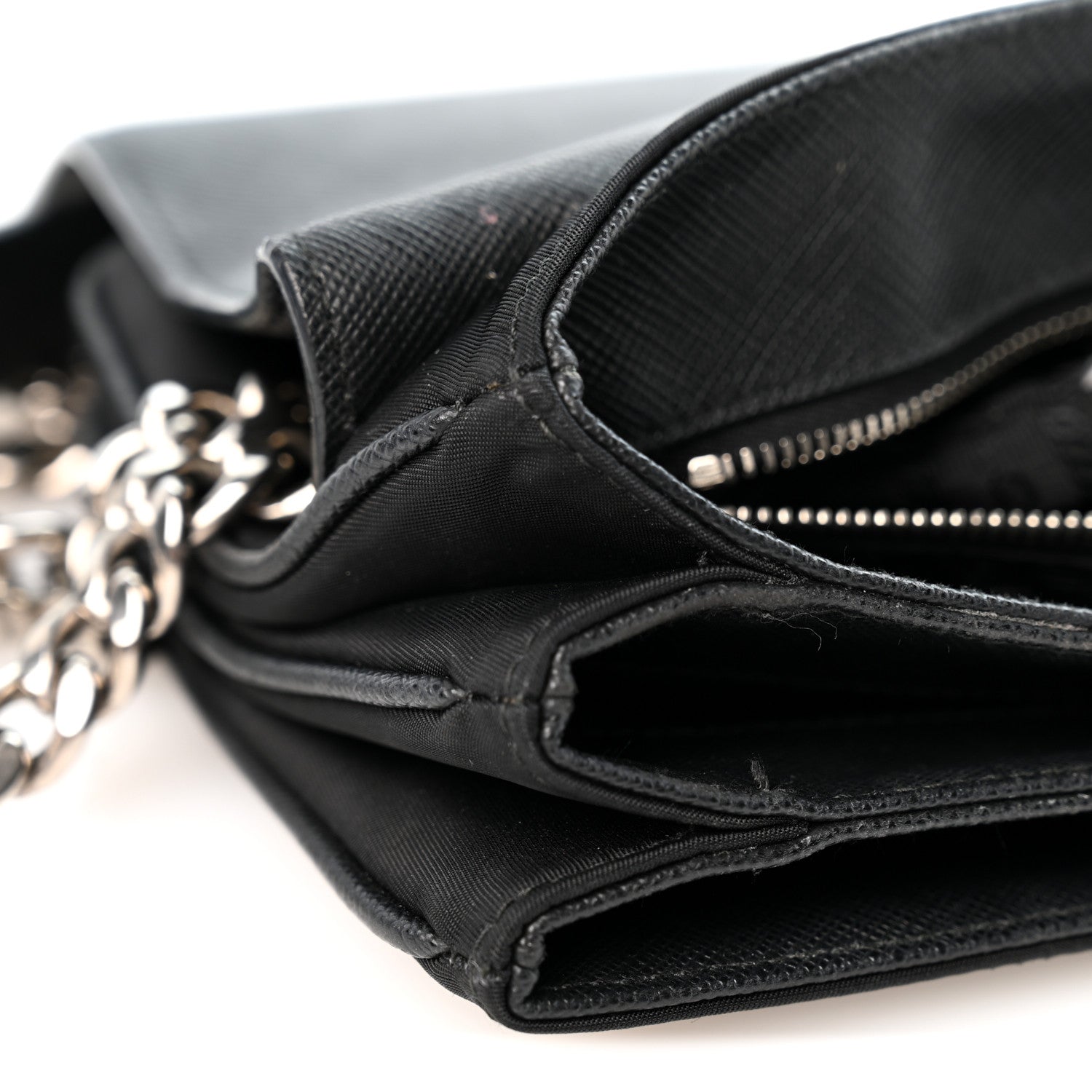 Saffiano Tessuto Nylon Chain Shoulder Bag Black - Image 12