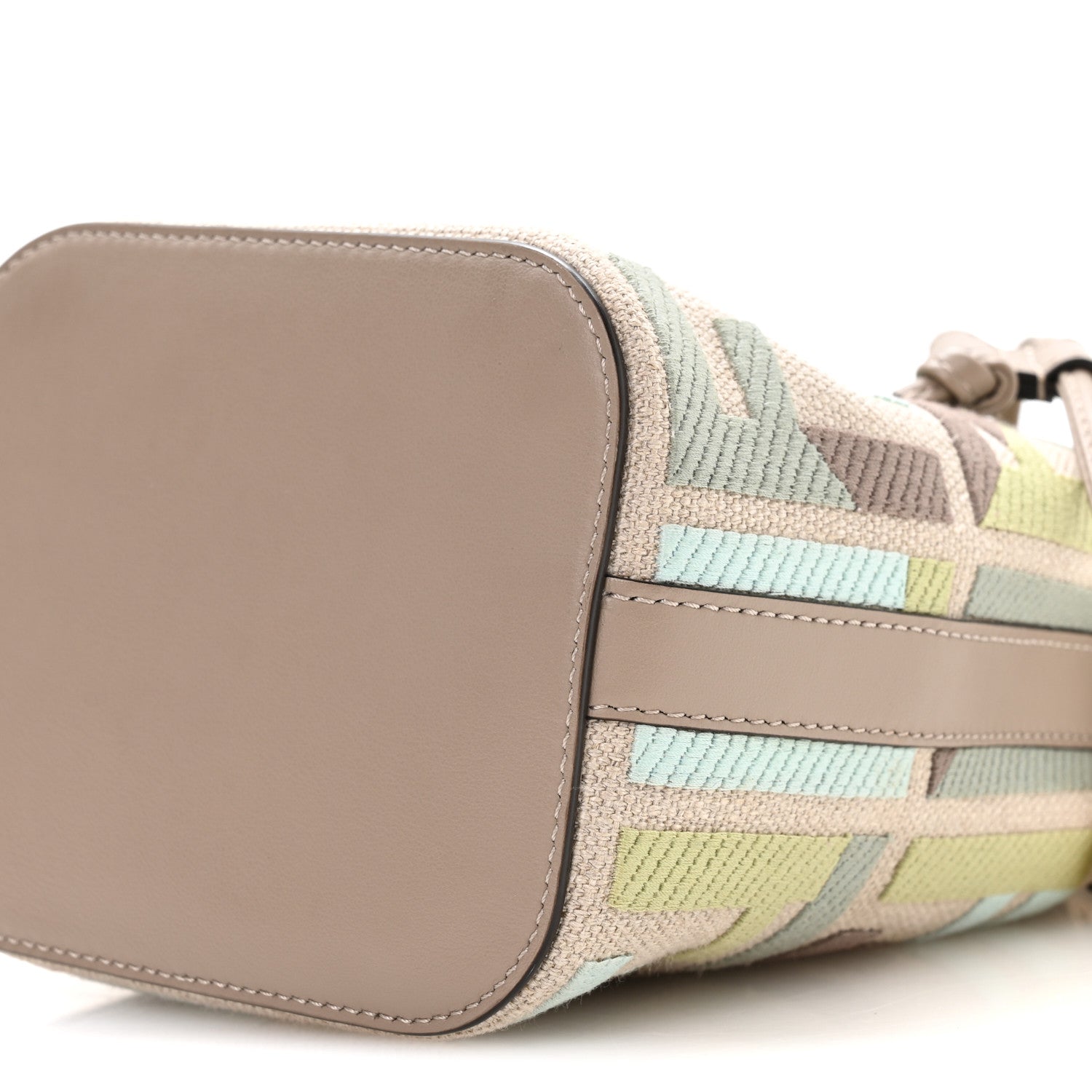 Canvas Vitello King FF Embroidered Mini Mon Tresor Bucket Bag Matcha Milk Dove - Image 10