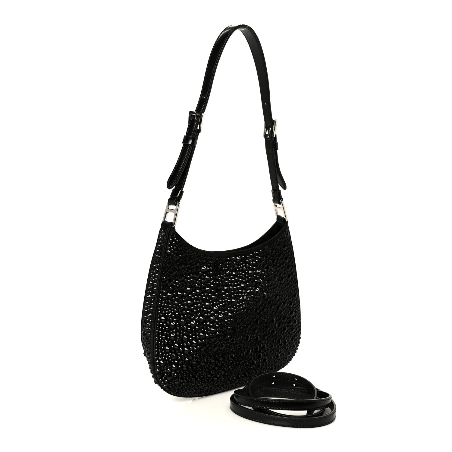 Satin Crystal Cleo Adjustable Strap Shoulder Bag Black - Image 3