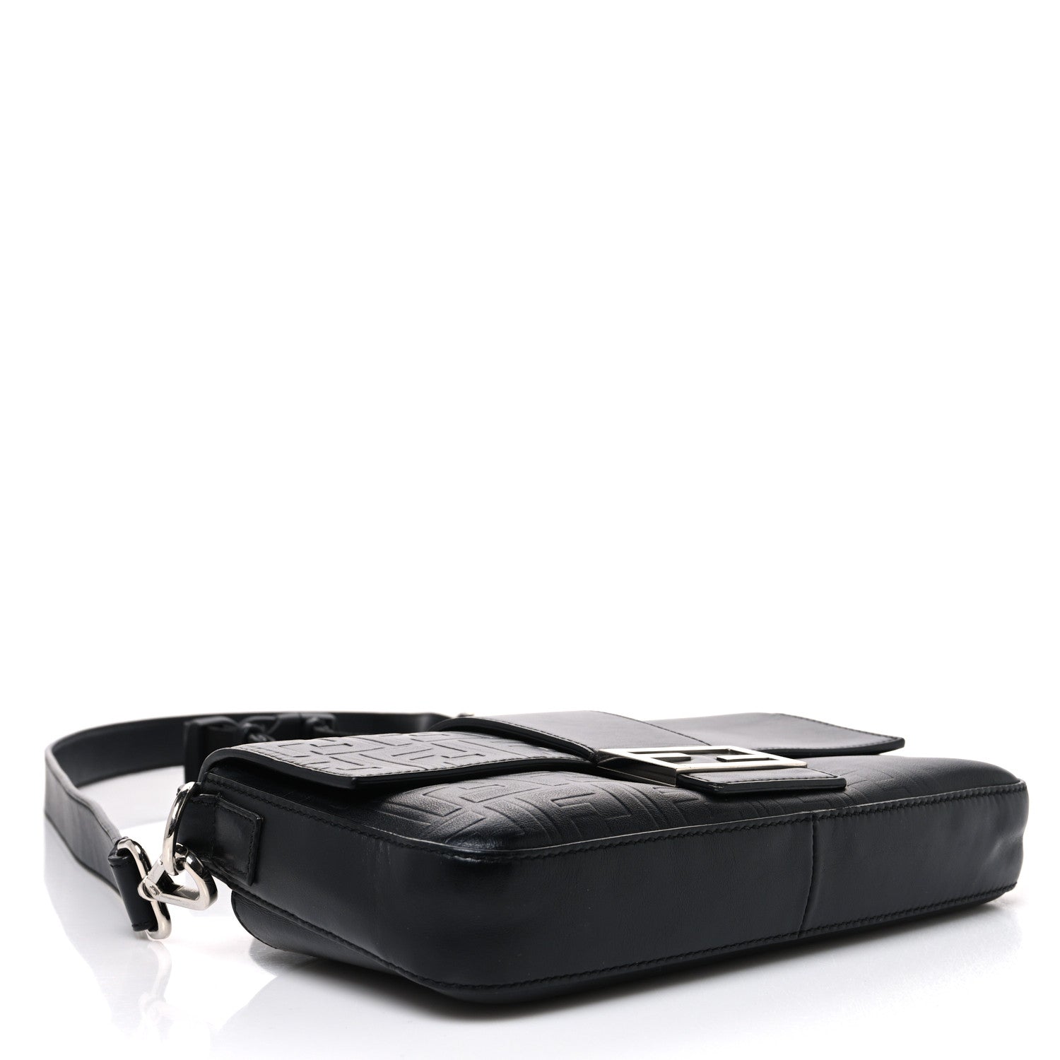 Vitello Grace FF Gradient Embossed Belt Baguette Bag Black - Image 4