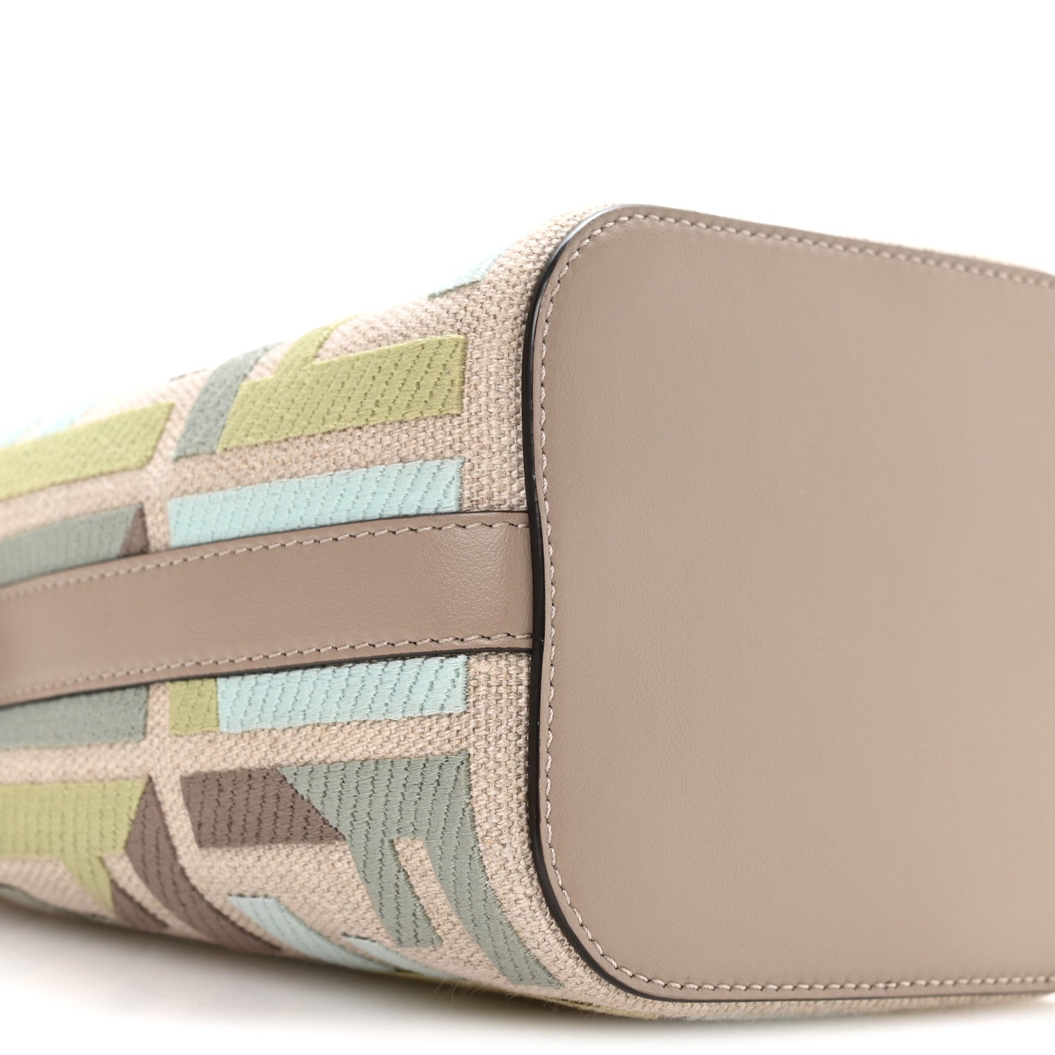 Canvas Vitello King FF Embroidered Mini Mon Tresor Bucket Bag Matcha Milk Dove - Image 9