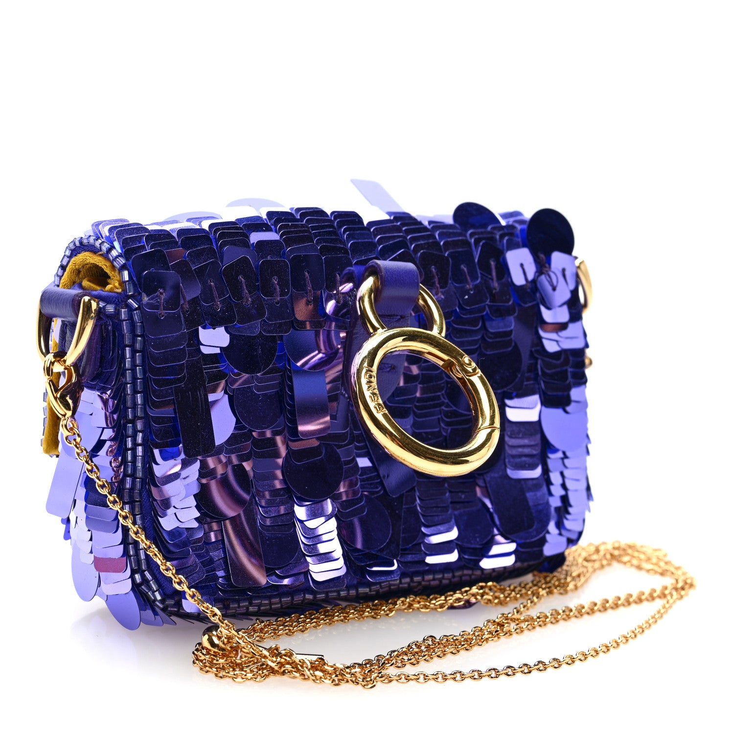 Sequin Paillettes Shiny Nappa Sex and the City Nano Maxi Buckle Baguette Charm Viola Purple - Image 3