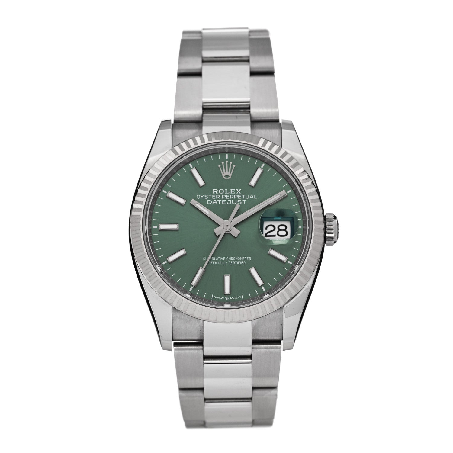 Stainless Steel 18K White Gold 36mm Oyster Perpetual Datejust Watch Mint Green 126234