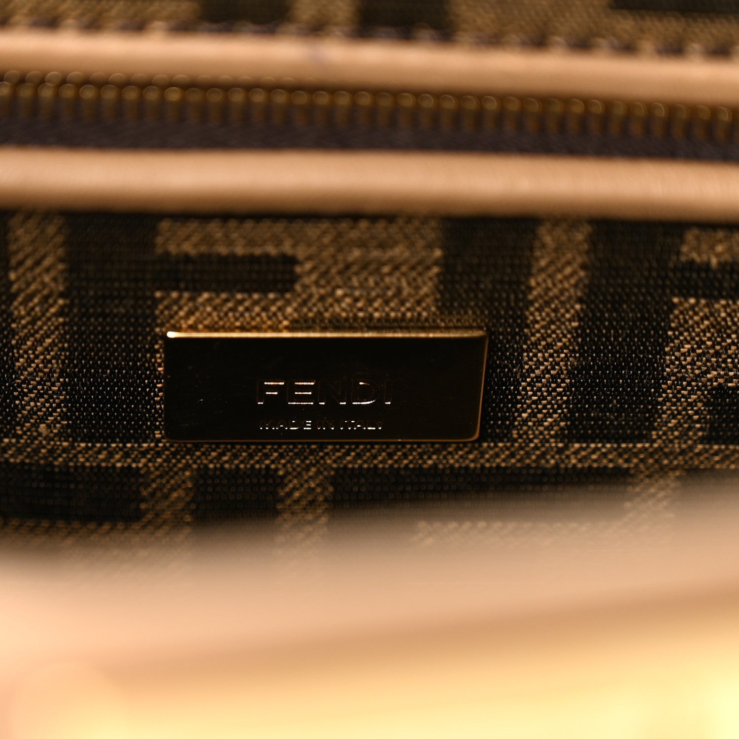 Vitello Seta Fabric Jacquard FF 1974 Mini Peekaboo Iconic Satchel Sand Tobacco Moro - Image 6
