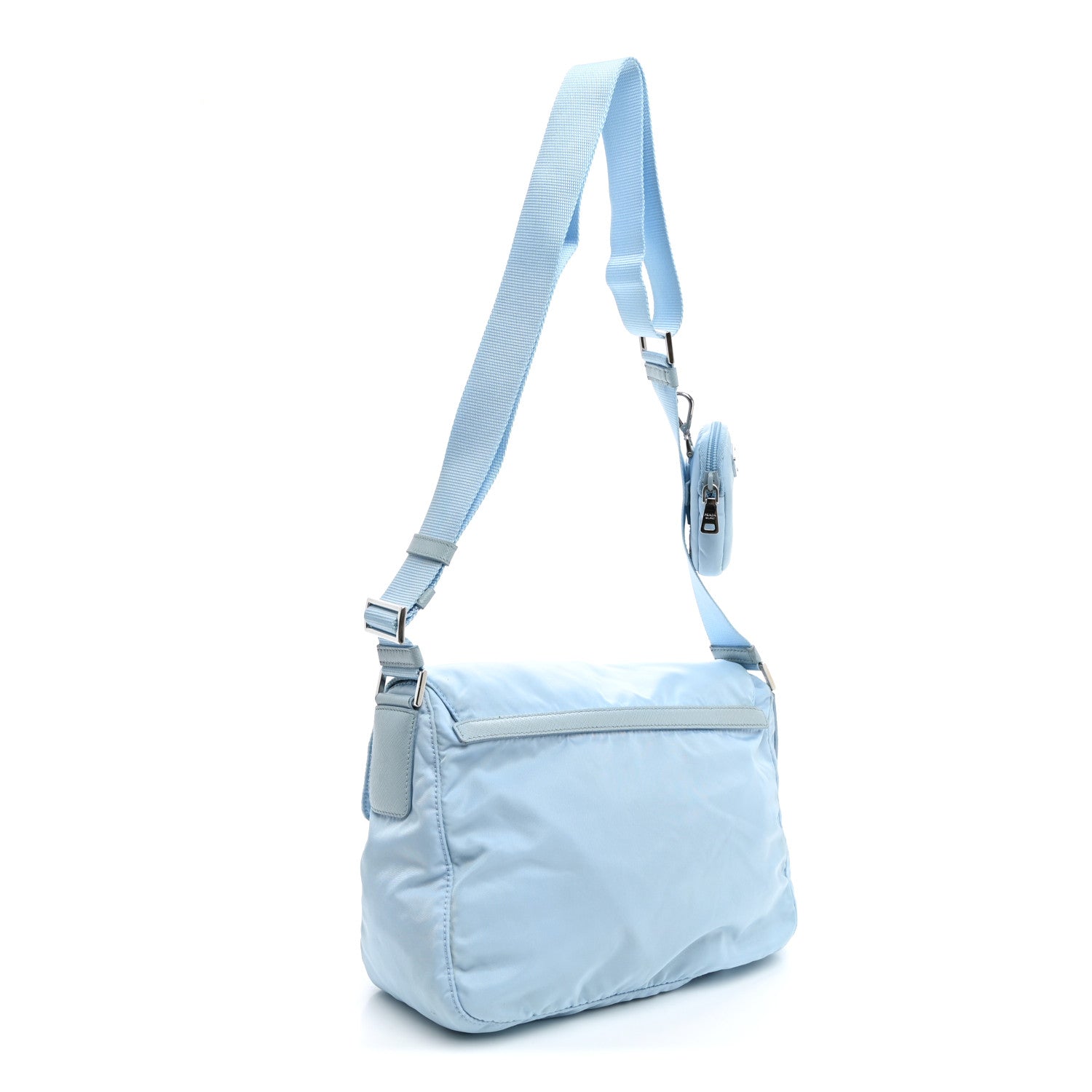 Re-Nylon Vela Saffiano Pocket Double Buckle Messenger Shoulder Bag Celeste - Image 3