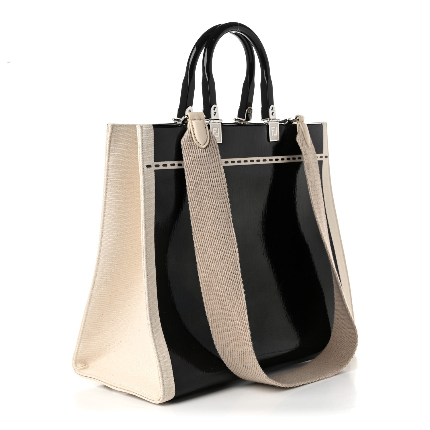 Patent Plexiglass Medium Fendi Sunshine Shopper Tote Black Ice White - Image 3