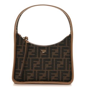 Fabric Jacquard Vitello Grace FF 1974 Mini Fendessence Shoulder Bag Tobacco Moro Ebano