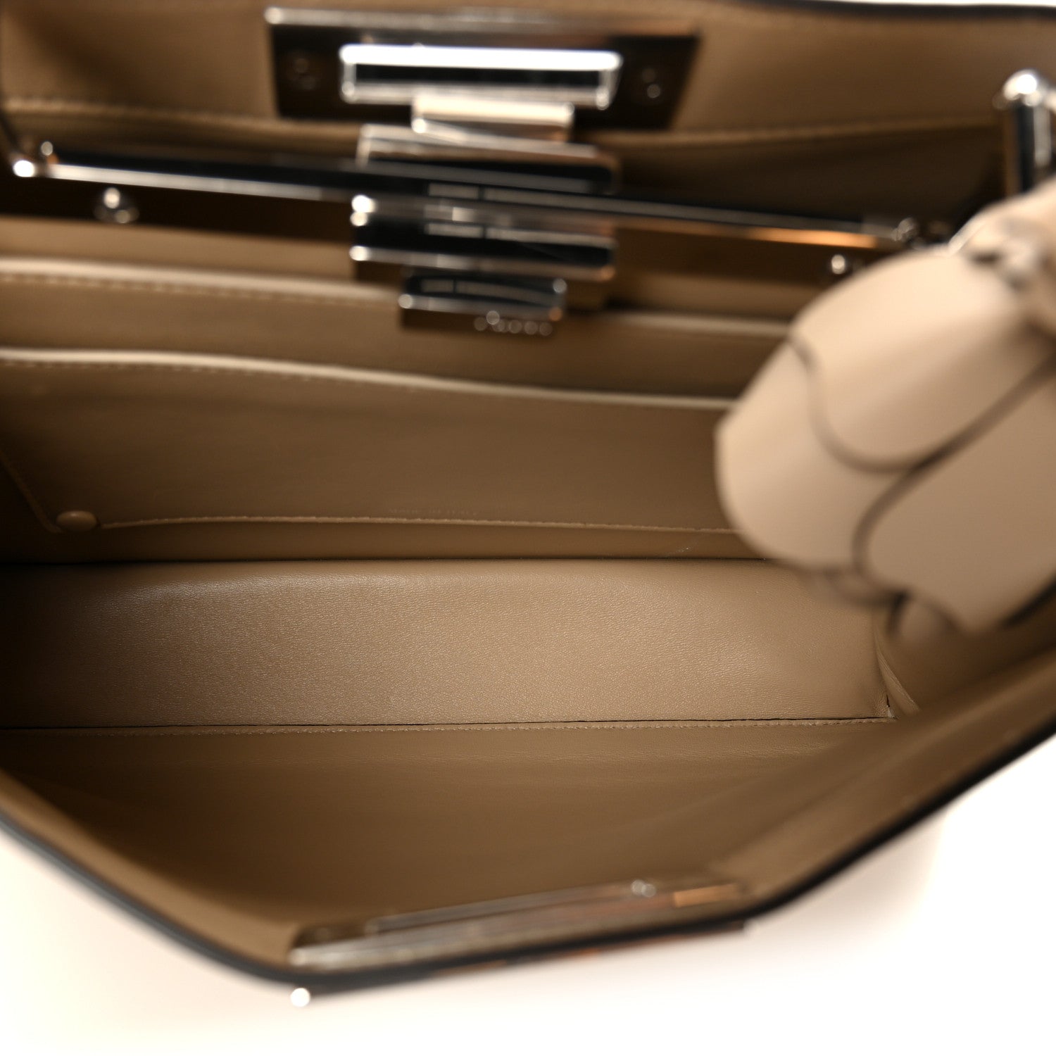 Shiny Calfskin Flower Medium Peekaboo I SEE U Satchel Beige Amido - Image 5